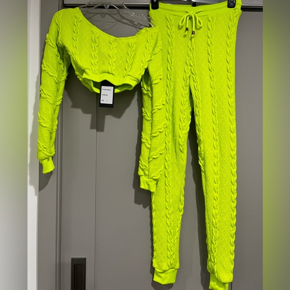 Pants - Neon Green Cable Knit Sweater and Pants Set